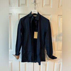 Burberry Henry Check Trim Slim Fit Dress Shirt Navy